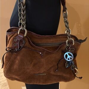 Donald J. Pliner Brown Shoulder Bag with Chain Detailing
